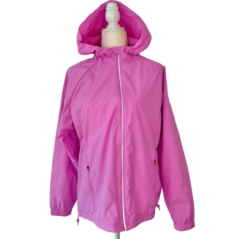 ASICS Pink Hooded Mesh Zip Pockets Windbreaker Reflective Jacket sz L NEW No Tag - Picture 2 of 12